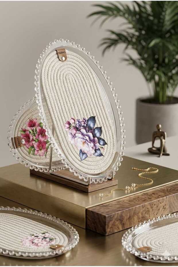 Acrylic Beaded Oval Tray and Cotton Rope Supla Double Presentation Set