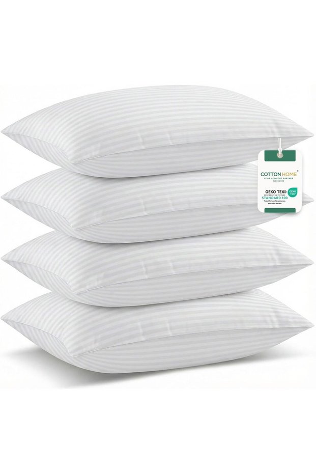 ® Premium Supersoft Stripe Pillow Standard Size 50x70cm /20''x 28'' Light Weight White Back Sleeper Hotel Quality Pillow, Pack of 4