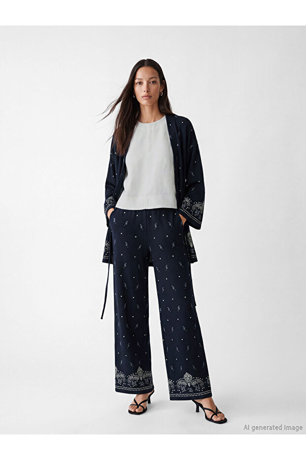 Nevavm Women's Patterned Trousers with Elastic Waist