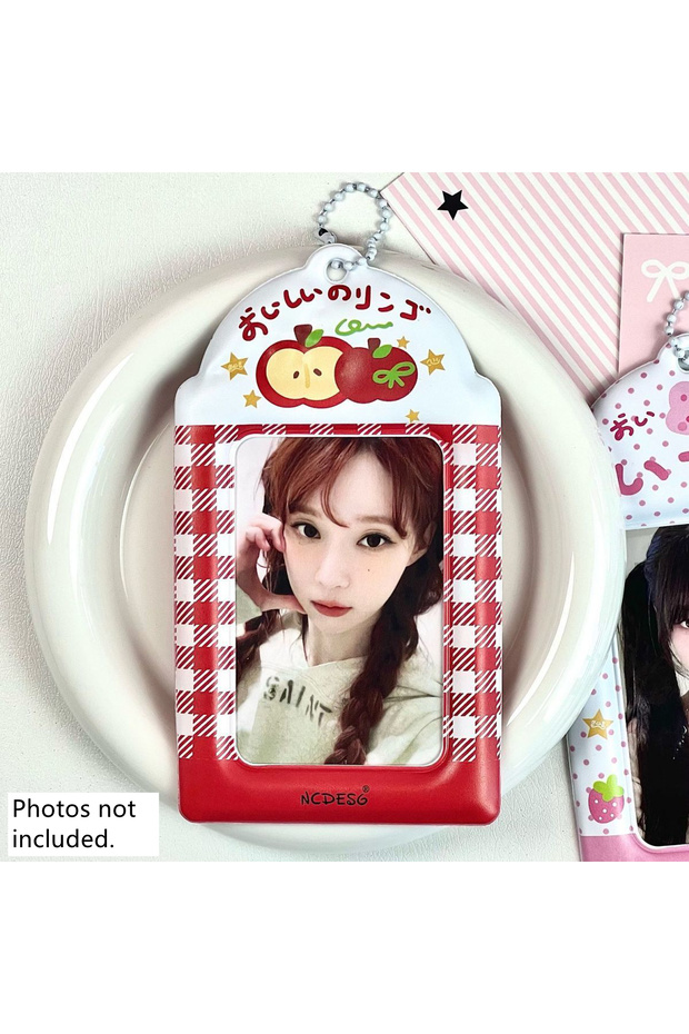 red 2pcs 3 Inch Apple Strawberry Print PVC Photocard Holder Double Side Display Pendant