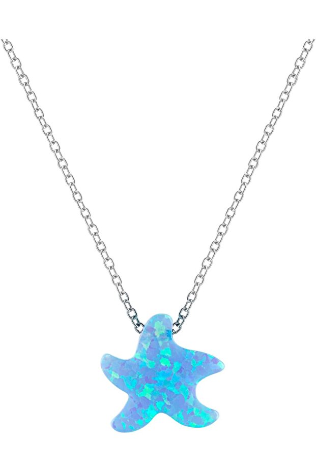 Starfish Women's Necklace, 925 Sterling Silver, Beaded Pendant Necklace, with Opal, Handmade Adjustable Jewelry