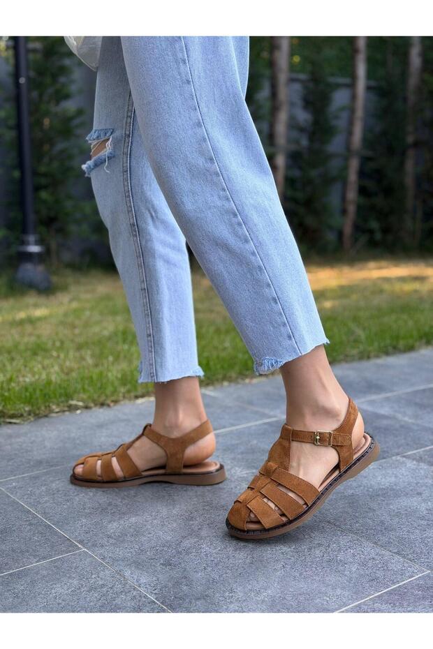 Li̇ora Tan Suede Leather Women's Daily Sandals