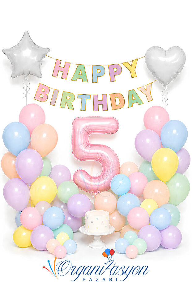 5 Year Old Birthday Set Macaron Colors, 126 Pieces All in One Package