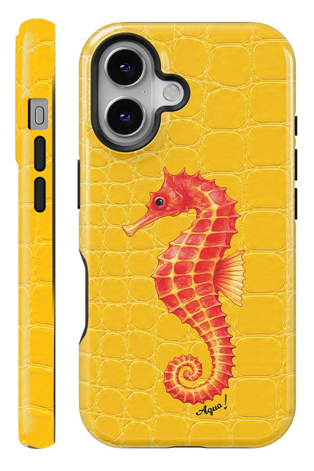 iPhone 17 Aqua Seahorse Yellow Dual Layer Essential Tough Phone Case