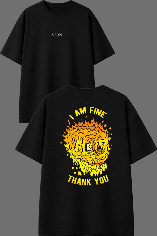 Thank You Design Front and Back Printed Black Oversize T-Shirt