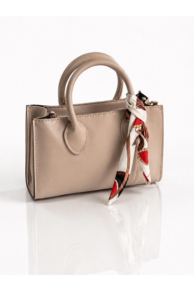 Women's Cream Stylish Daily Hand and Shoulder Bag with Mini Shawl Accessory