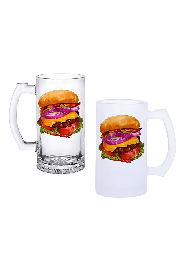 Hamburger Handle Beer Glass with Frosted or Transparent Options 096