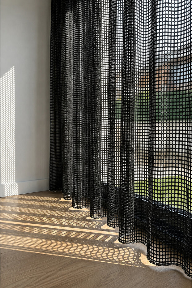 Black Luxury Mesh Tulle Curtain Without Pleats Extra-Filled Flat Installation A+ Quality Curtain