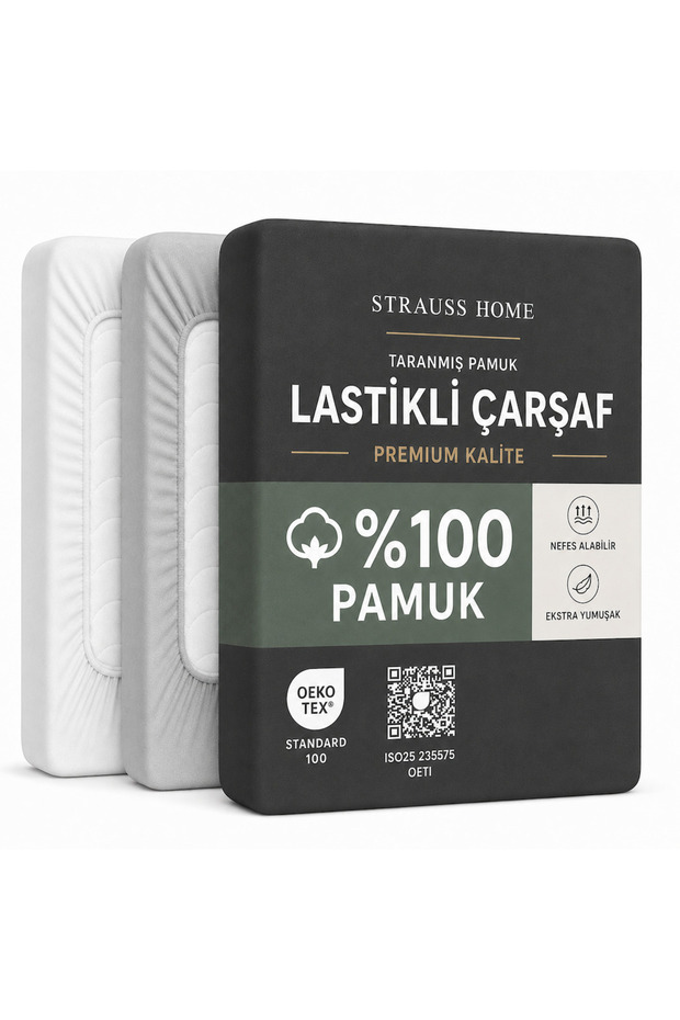 Home Premium Elastic Fitted Sheet – Oeko-Tex Certified, Soft Cotton Fitted Sheet, Breathable, Flexible Edges, Non-Slip, Anti-Sweat Bed Sheet