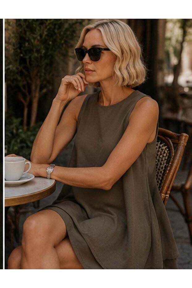 Soho grace kat detailed mini dress %100 cotton khaki - ecru - black