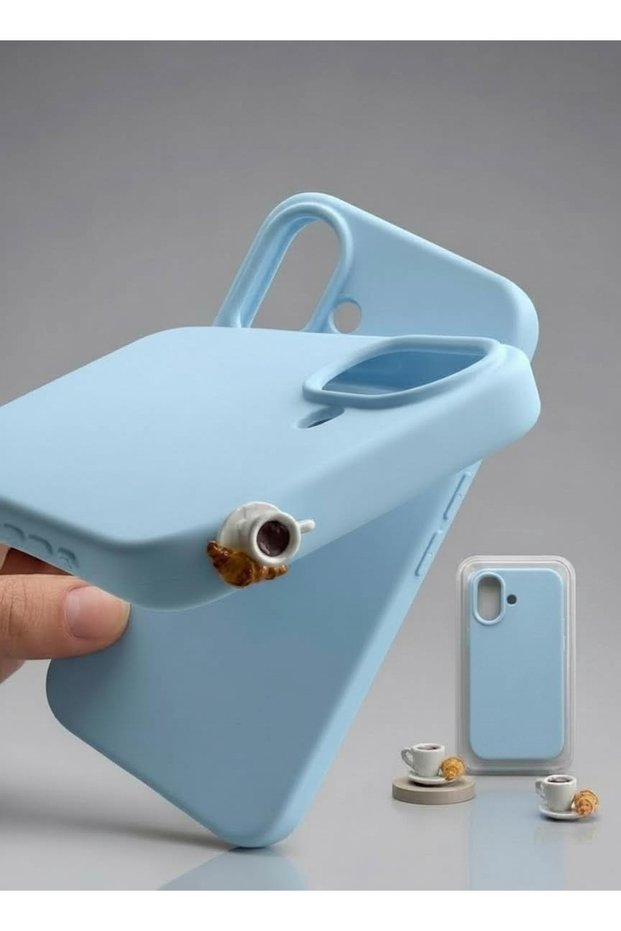 iPhone 16 Silicone Case with Miniature Croissant Coffee Figure