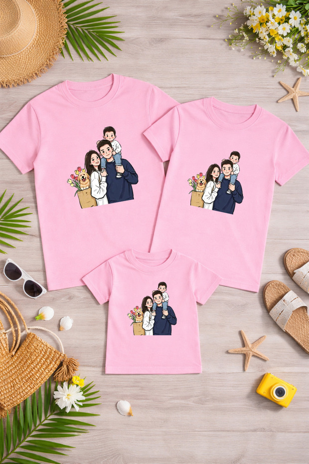Mother Father Child Combination T-Shirt Cotton Oversize Family Combination T-Shirt (Products Sold Individually)