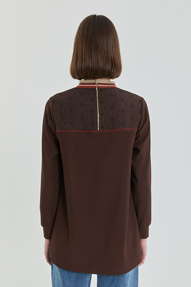 Thin Quilted Ribbed Tunic - Brown - 4