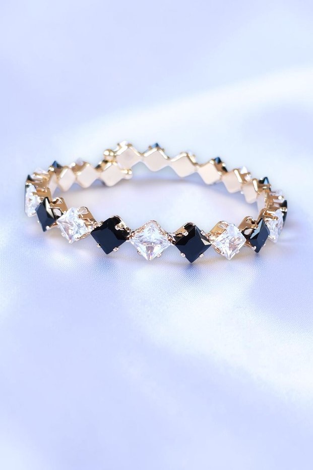 Vip Series A+ Quality Zircon Stone Square Waterway Steel Bracelet Handcuff Bracelet 1 Piece