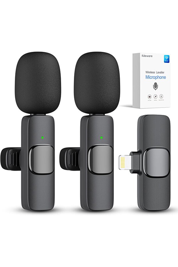 Kdewere 2 Pack Wireless Lavalier Microphone for iPhone iPad, Lapel Mics Plug-Play 2.4G Ultra-Low Delay Built-in Noise Reduction Chip 8H Working Time for Video Recording Interview Podcast Vlog YouTube