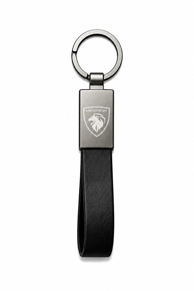 Peugeot Keychain Shiny Metal & Leather – Double-Sided Logo, Premium Stylish Design, 12 X 2 cm Size, Car Accessory