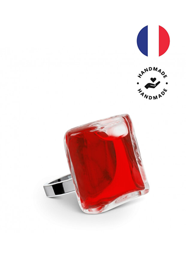 Carre Mini Transparent Red Glass Ring