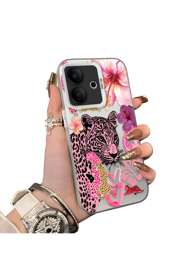 Vivo V60 Lite 5g Compatible Silicone Edge Hard Back Case Couple Phone Case Leopard Pattern