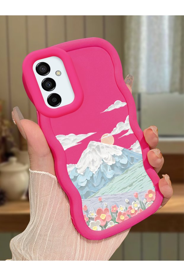 Samsung Galaxy M23 Compatible Case Camera Protector Red Silicone Couple Phone Case Landscape Pattern