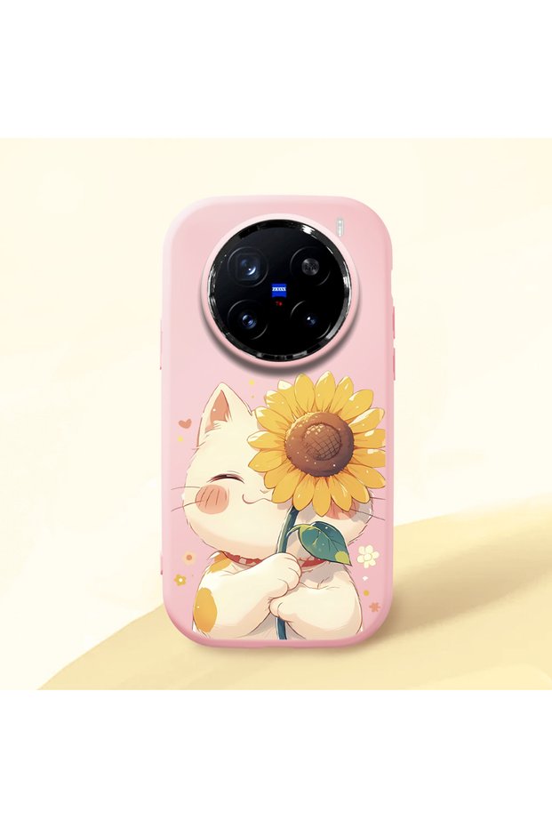 Vivo X200 Pro Compatible Case Camera Protector Pink Silicone Couple Phone Case Cat Pattern