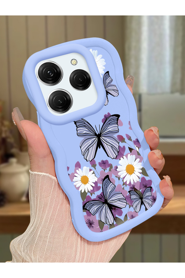 Tecno Spark 20 Pro Compatible Case Camera Protector Blue Silicone Couple Phone Case Butterfly Pattern