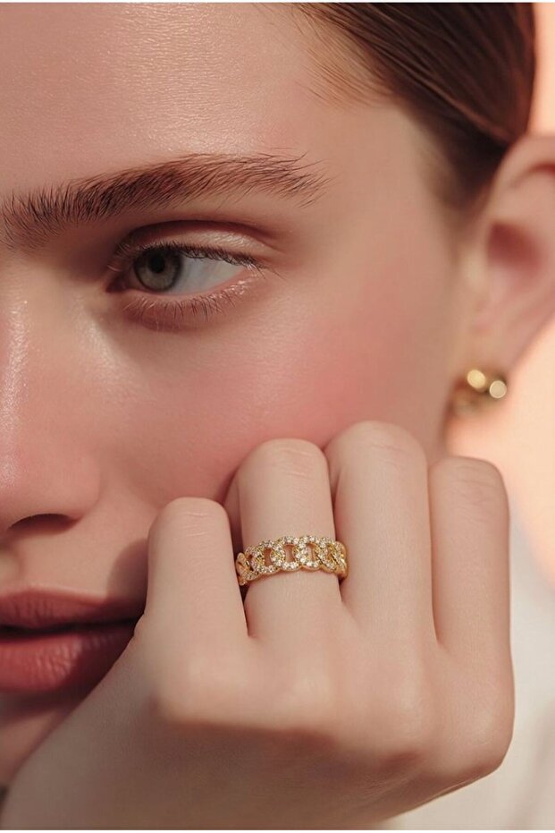 Luxury Ring with Colorful Stones in Row and Adjustable Steel Pattern