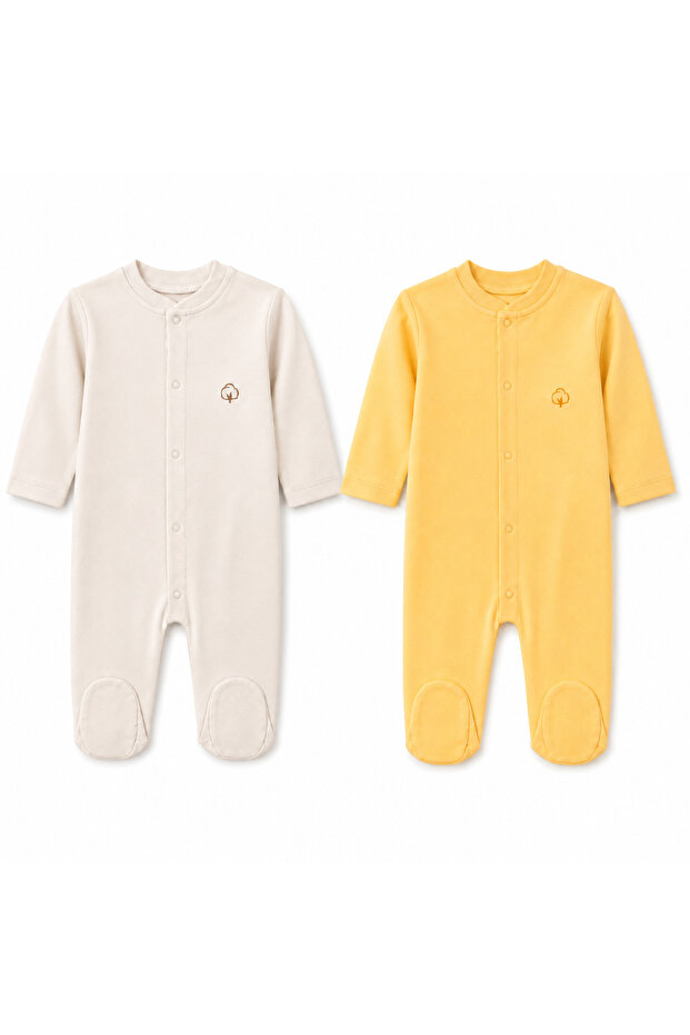 2-Piece Baby Sleep and Play Jumpsuit with Booties and Snap Fasteners, 100% Cotton