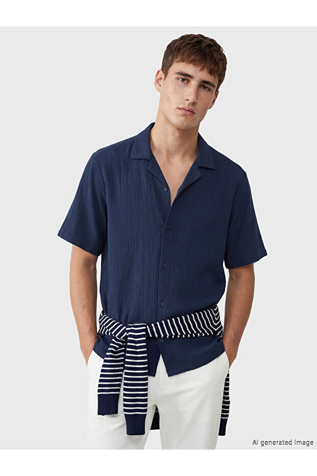 قميص رجالي من NEVAVM بتصميم Regular Fit Krinkle