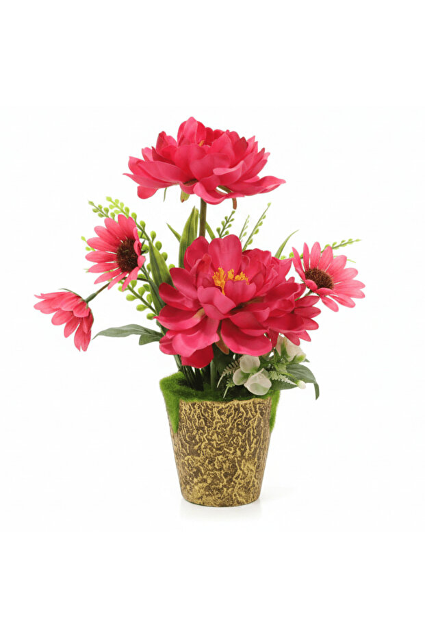 Zeem Red Artificial Flower Plant | Elegant Chalk Pot | 30 cm | Premium Silk Blooms
