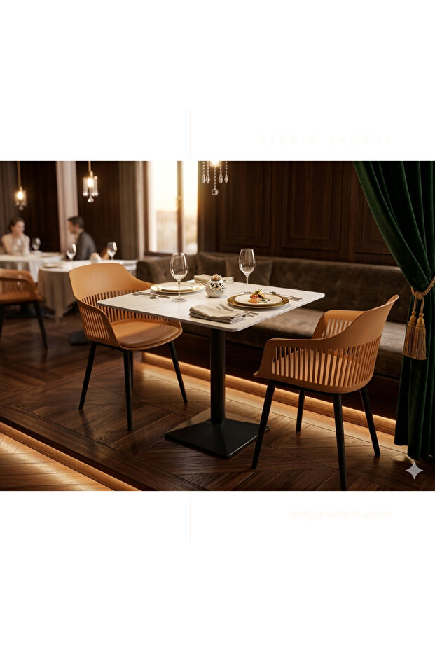 Square ceramic Dining Table Set80cm*80cm75cmBlack with 2 Upholstered Marcela Chairs - Brown