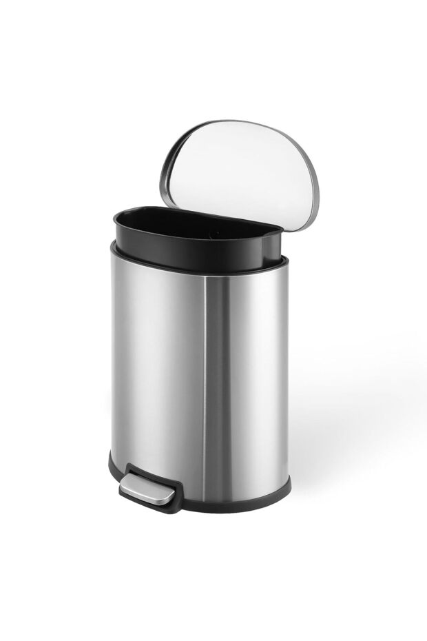 50L/13Gallon Tall Kitchen Garbage Can, Hands-Free Stainless Steel Trash Can with Lid Soft Close, Step Pedal, Oval Shape Fingerprint-Resistant Kitchen Trash Can with Removable Inner Bucket