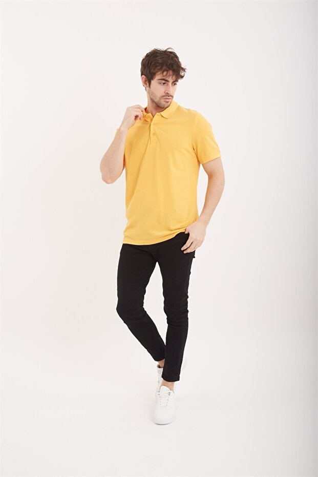 تيشيرت رجالي بياقة بولو مسطحة 2127 MUSTARD