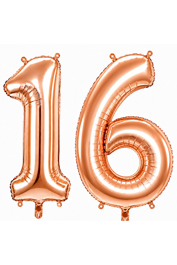 16 Number Foil Balloons in Rose Gold Color (76 cm)