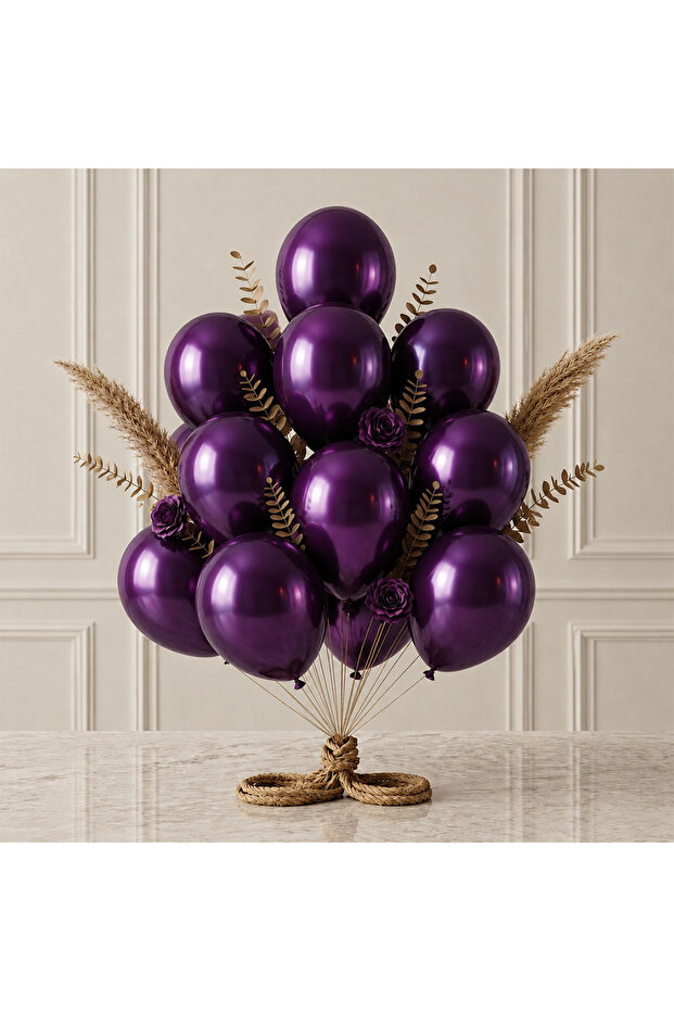Purple Color Latex Metallic Balloon (30 cm) - 12 Pieces