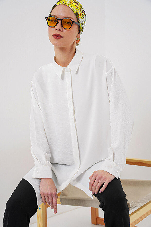 Women's Long Shirt Tunic 1489 - White