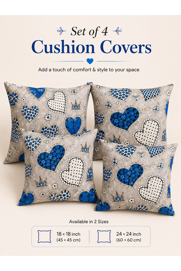 4-Piece Cotton Printed Cushion Cover Set – Soft Breathable Decorative Cushion Covers