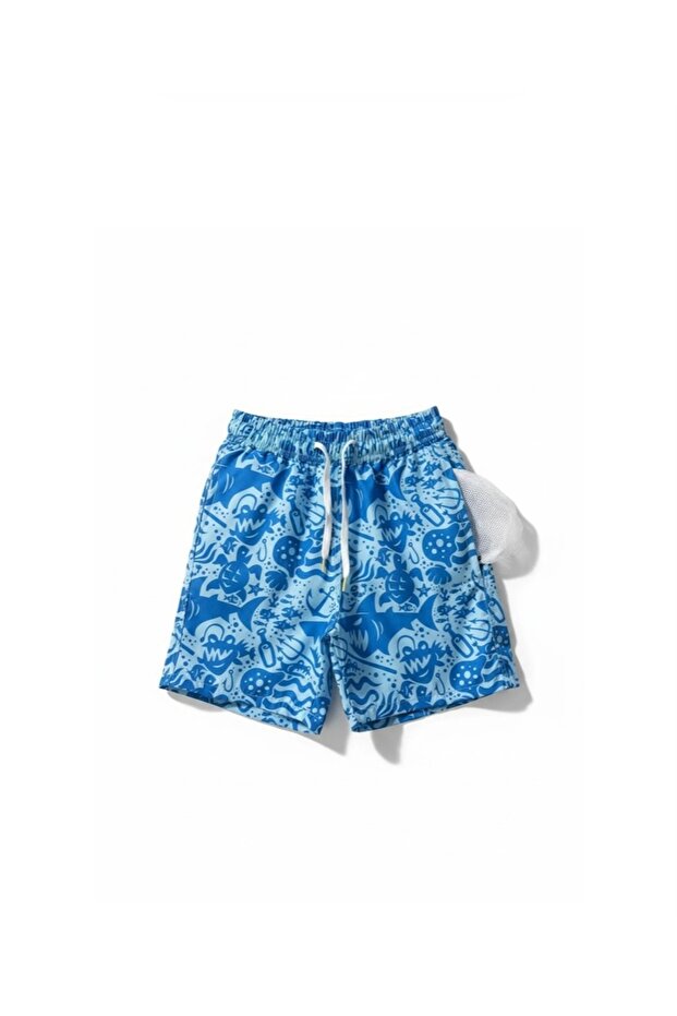 Quick-Drying Boys' Swim Shorts with Mesh Lining and Zippered Pockets