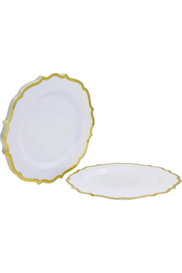 Sunny Premium Disposable Plastic Plates Gold Flower Design - 10 Pack Heavy Duty Fancy Party Plates