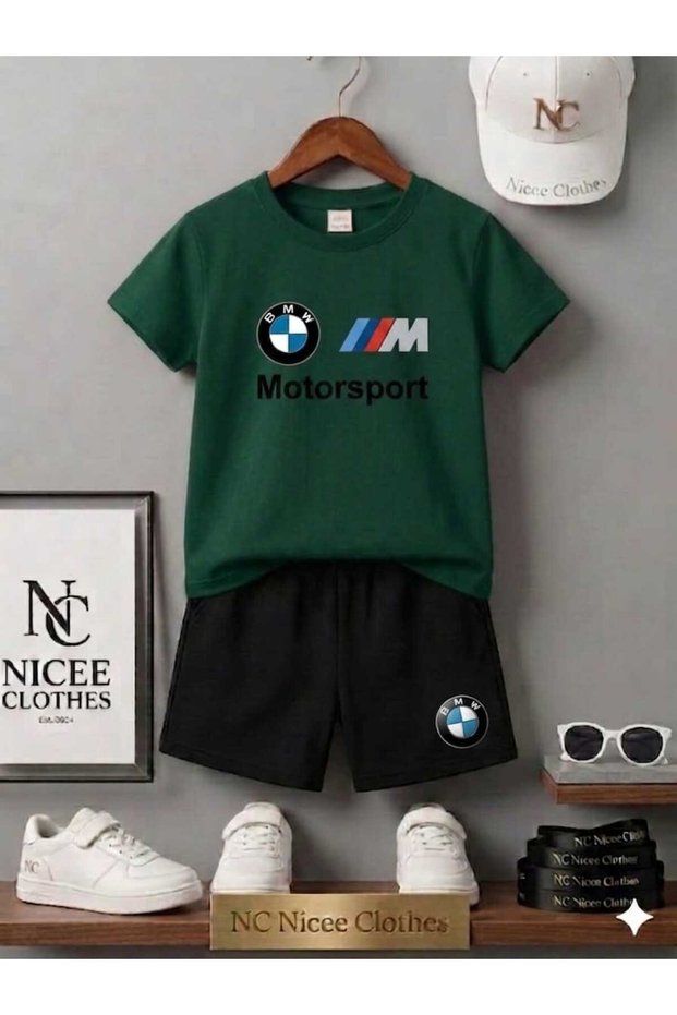 Summer Children's T-Shirt Shorts Unisex (Bmw Print on the Middle)