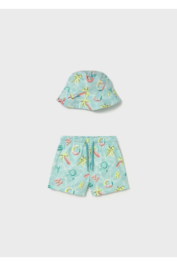 Baby Boy Swimsuit Shorts and Hat Green