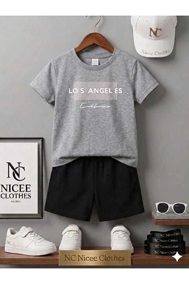 Yazlik Children's T-Shirt Shorts Unisex (White Square Pattern Losengelis Print)