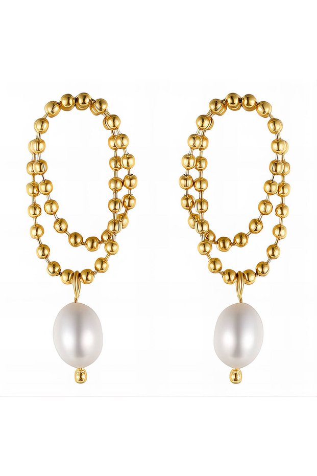 Earrings with NATURAL FRESH WATER PEARL, 18K Gold Plated Steel