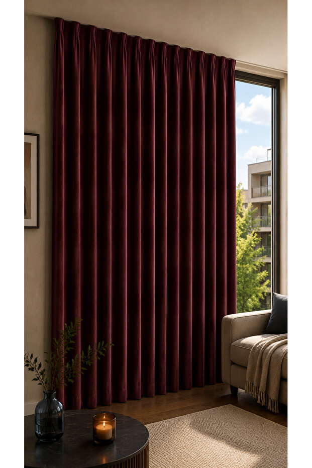 Burgundy Blackout Background Curtain Heat and Sound Insulating Solid Color