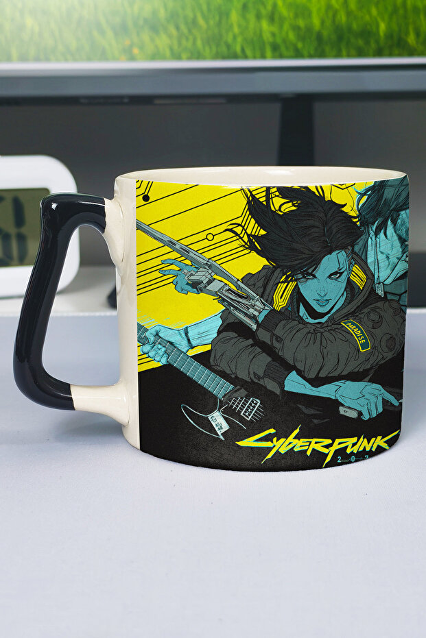 Cyberpunk 2077 Printed Ceramic Luxury Mug (1 Piece) Custom Black Handle Wave Handle V4D