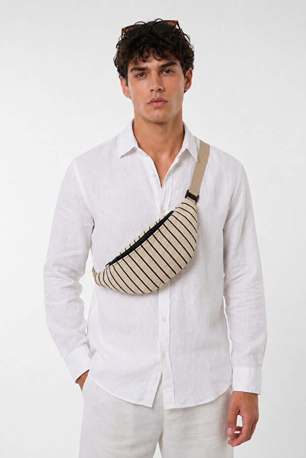 Unisex Striped Patterned Woven Waist and Shoulder Bag