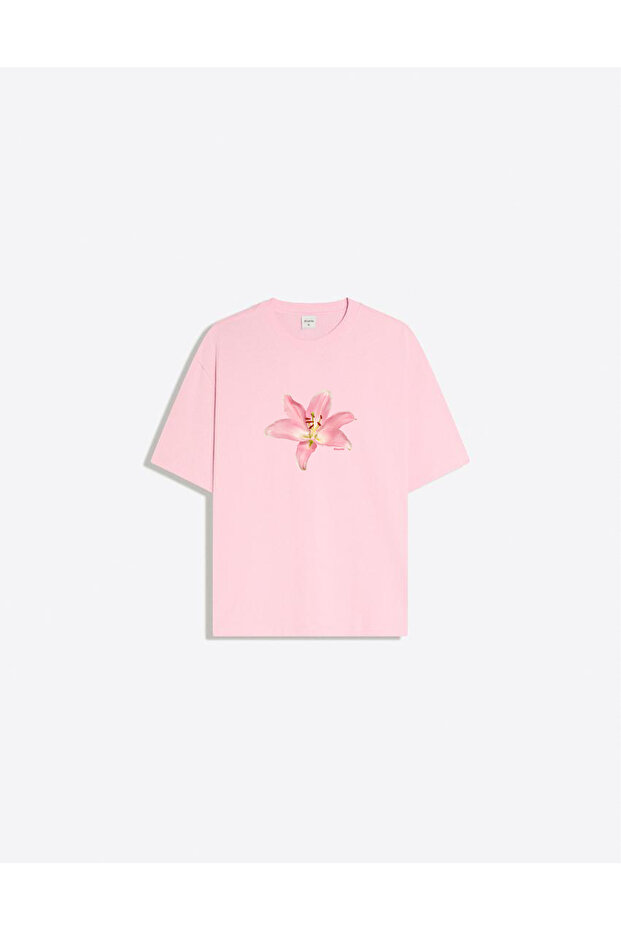 Lily Printed Crew Neck Oversize Trendy Women's T-Shirt
