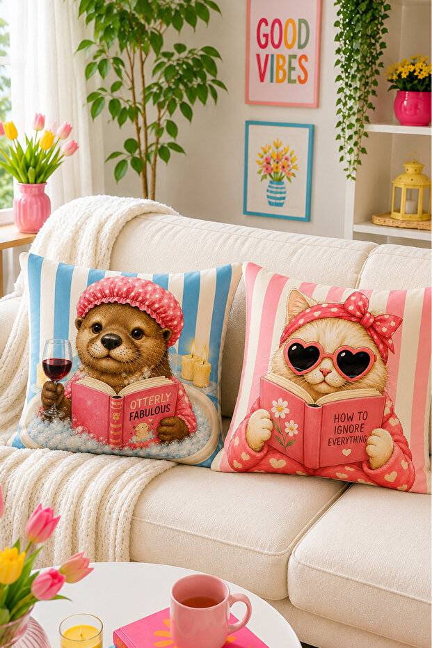 مجموعة أغطية وسائد بتصميم لطيف ومتوازن من Ays Home Bookworm (مطبوعة على الوجهين)