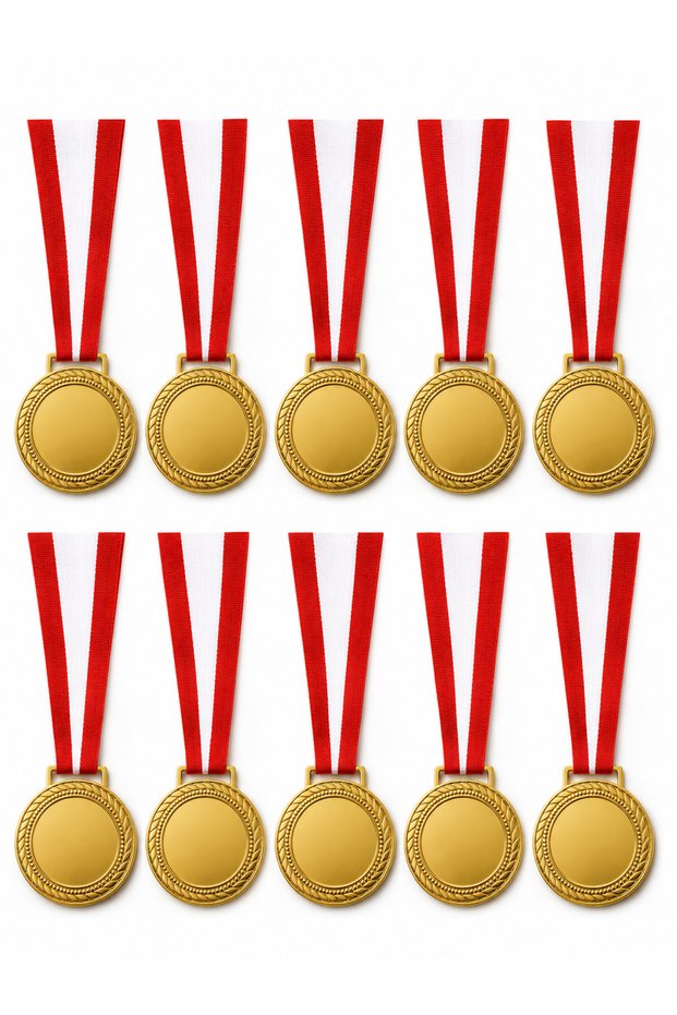 10Pcs Blank Medal Gold Color with Red White Lanyard Award Medal School Sports Competition Activity Medal