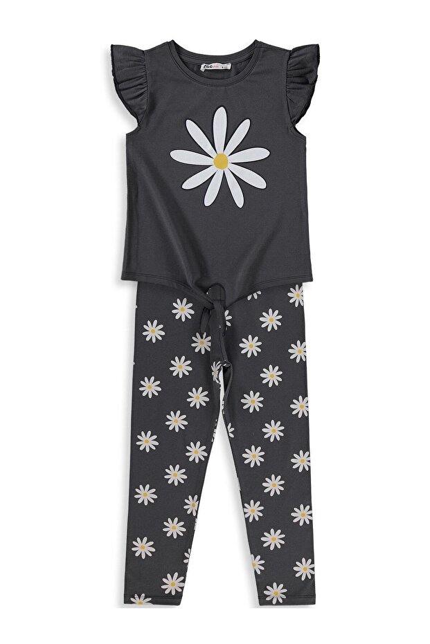 Daisy Patterned Set for 6-9 Years - Gray