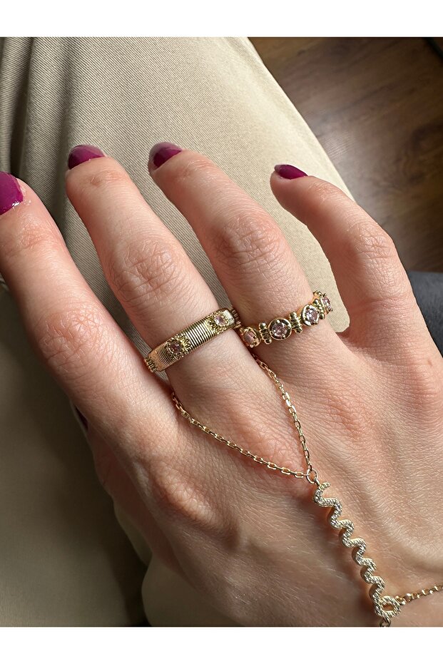 Pink Dot Detailed 2-Piece Ring Set - 3